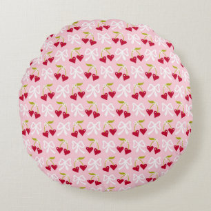Coussins Ronds Cherry Sweet Preppy rose et rouge Ado fille enfant