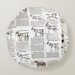 Coussins Ronds Cheval Antique Publicité Journal Art