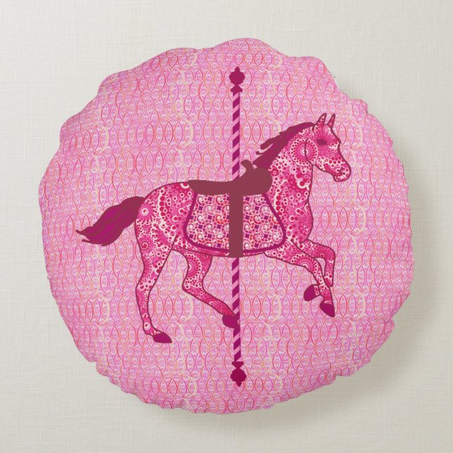 Coussins Ronds Cheval de carrousel - Fuchsia rose (Dos)