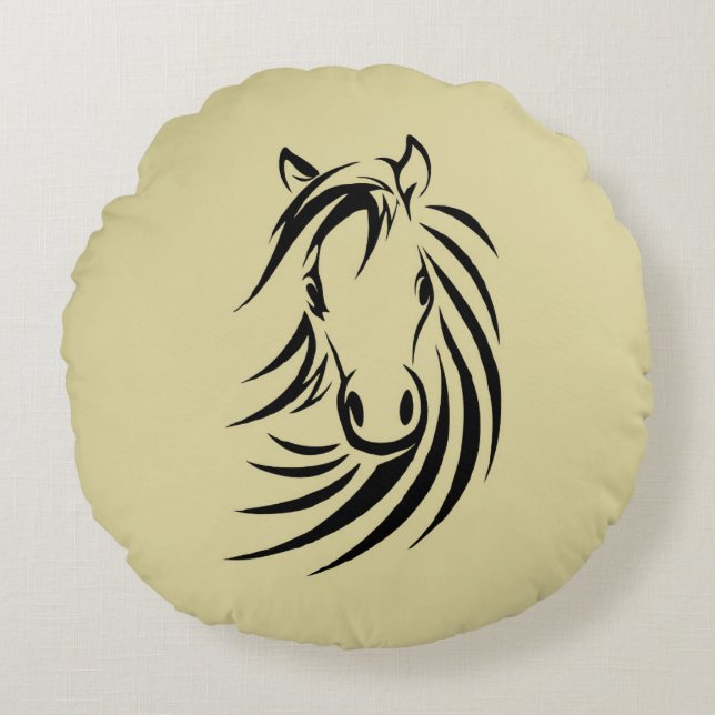 Coussins Ronds Cheval Head sur Tan (Devant)
