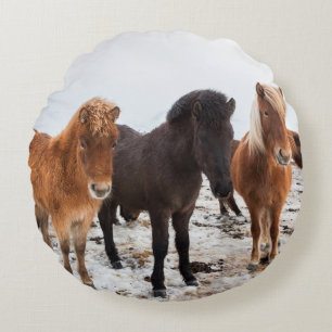 Coussins Ronds Cheval islandais en hiver en Islande