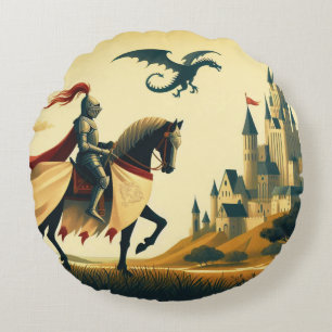Coussins Ronds Chevalier médiéval/wyvern 