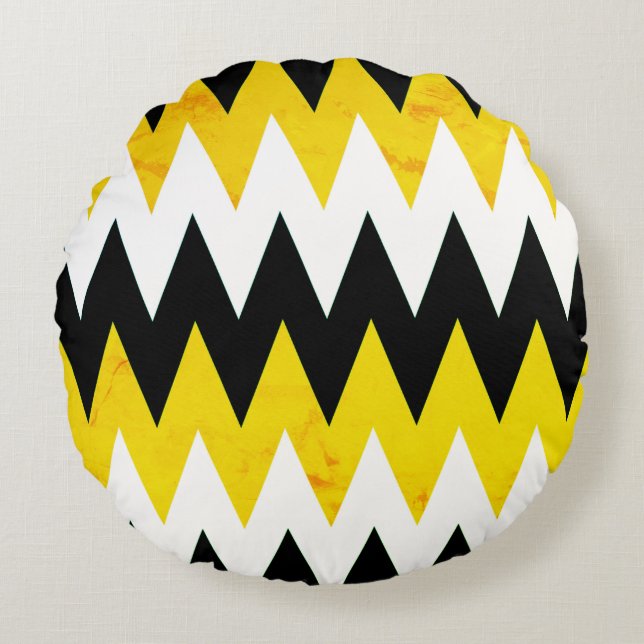 Coussins Ronds Chevron noir jaune et blanc imprimé oreiller à lan (Devant)