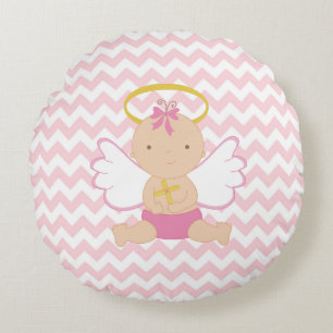 Coussins Ronds Chevron rose avec l'ange de bébé