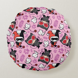 Coussins Ronds Chibi Catwoman, Harley Quinn & Kittens Motif