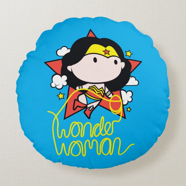 Coussins Ronds Chibi Wonder Woman Voler Avec Lasso (Devant)