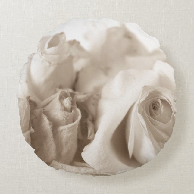 Coussins Ronds Chic Chic Roses Blanches Romantiques (Devant)