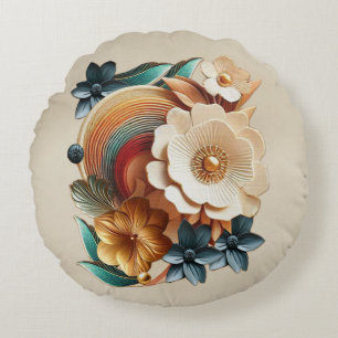 Coussins Ronds Chic, Elegant Crèmes & cuir texture fleur look