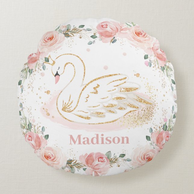 Coussins Ronds Chic Swan Princess Pastel Blush Floral Gold (Devant)