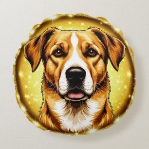 Coussins Ronds Chien avec fond doré