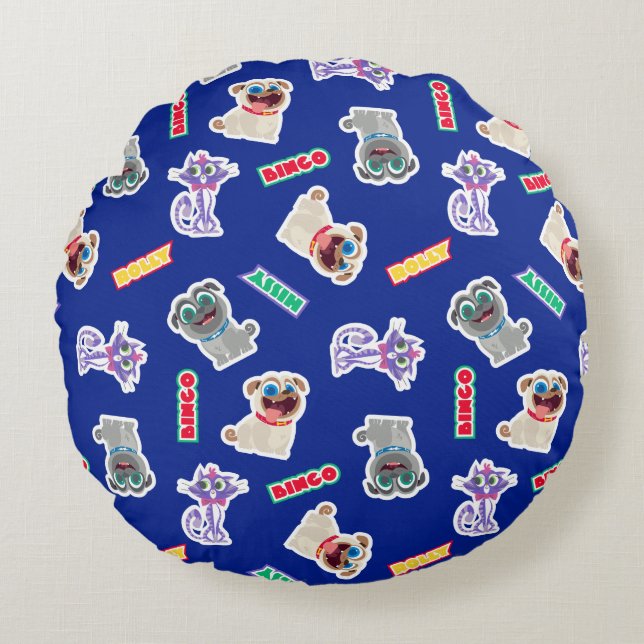Coussins Ronds Chien Chien Chien Pals bleu Motif de caractères (Devant)