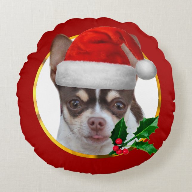 Coussins Ronds Chien de chiwawa de Noël (Devant)