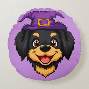Coussins Ronds Chien de dessin animé mignon portant un chapeau de