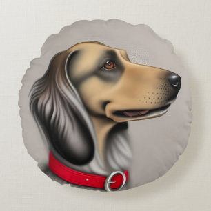 Coussins Ronds Chien gracieux avec un collier rouge posé de côté