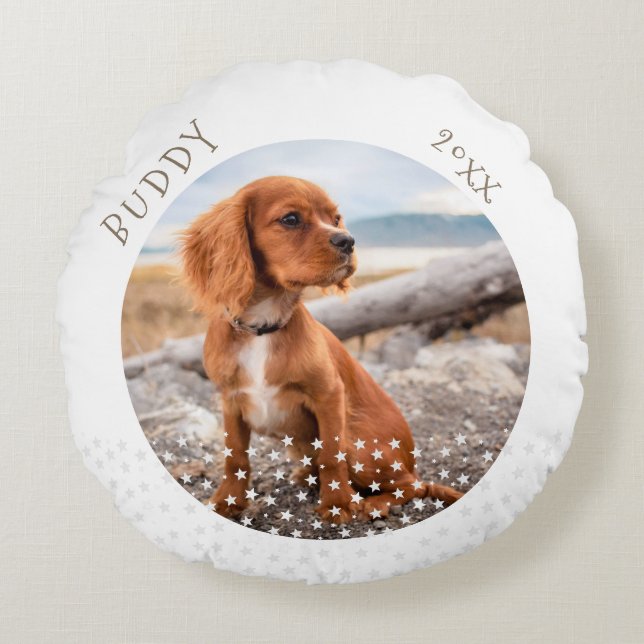 Coussins Ronds Chien Pet 2 Photos Star Motif Noël (Devant)