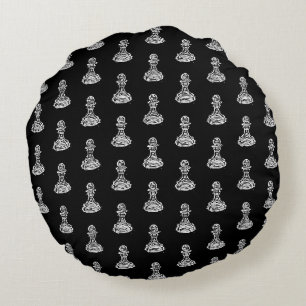 Coussins Ronds Chiffres d'échecs noir et blanc Pion Linocut