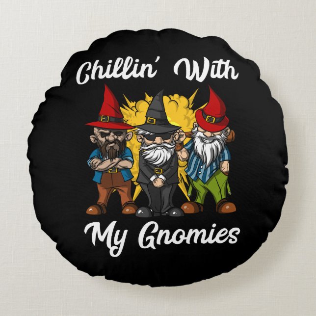 Coussins Ronds Chillin Avec Mes Gnomies Drôle Jardin Gnomes (Devant)