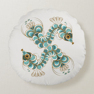 Coussins Ronds Chimera - Hippocampe de mer de Peacock à lancer ro