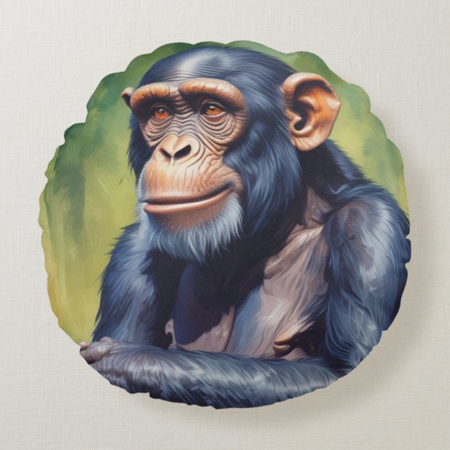 Coussins Ronds Chimpanzé fou mignon (Devant)