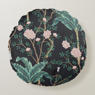 Coussins Ronds Chinoiserie Oiseaux exotiques : Mur de bananier Vi