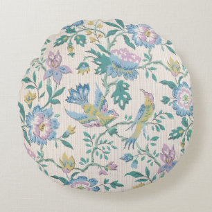 Coussins Ronds Chinoiserie Vintage Oiseaux Floral Motif Pastel