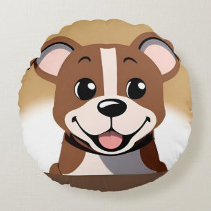 Coussins Ronds Chiot Brun Heureux Sourit Brillamment