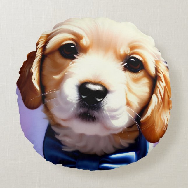 Coussins Ronds Chiot souple adorable avec jolie Cravate de Bow bl (Devant)