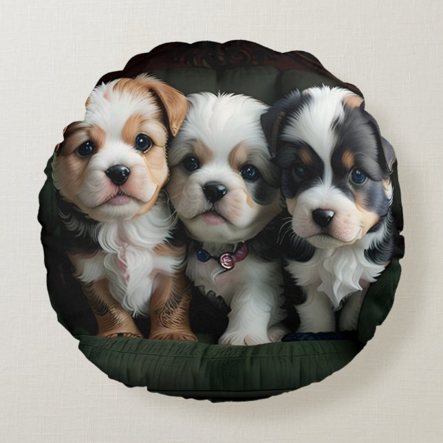 Coussins Ronds Chiots super mignons sur le canapé 2 (Devant)