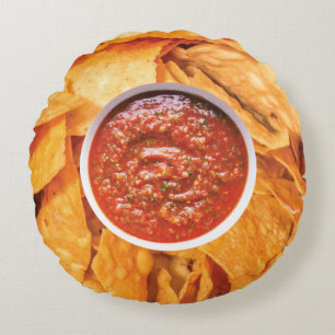 Coussins Ronds Chips amusants et photo de salsa