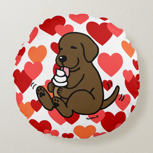 Coussins Ronds Chocolat Lab Licking Ice Cream Hearts (Devant)