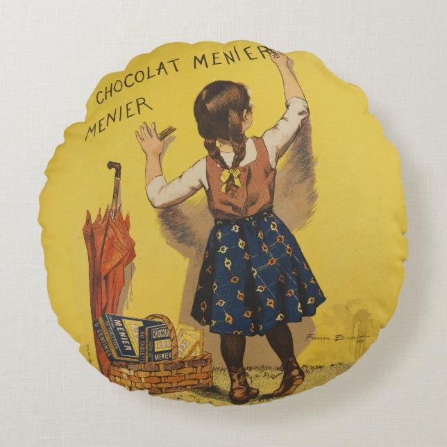 Coussins Ronds Chocolat Menier Petite fille Mur écriture (Devant)
