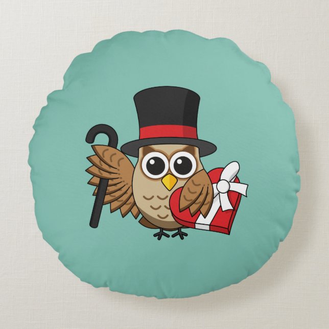 Coussins Ronds Chouette sophistiquée avec boîte de chocolat cardi (Devant)