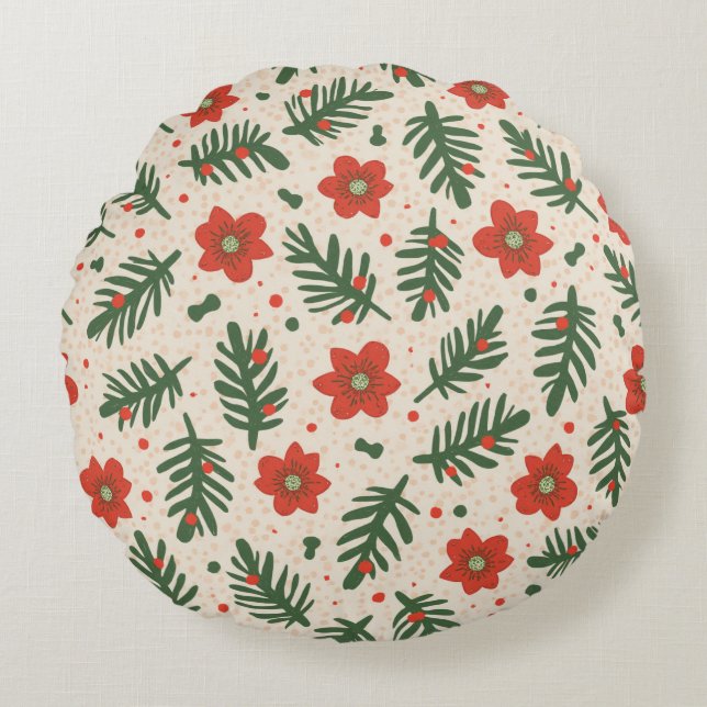 Coussins Ronds Christmas flower pattern round cushion (Devant)