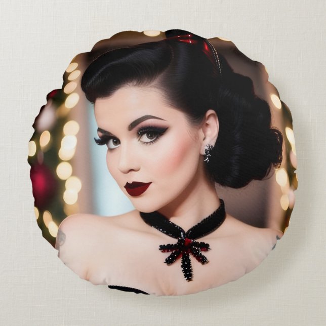 Coussins Ronds Christmas Goth Girl Xmas Round Throw Pillow (Devant)