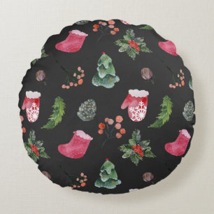 Coussins Ronds Christmas Reindeer : Aquarelle Motif sans couture