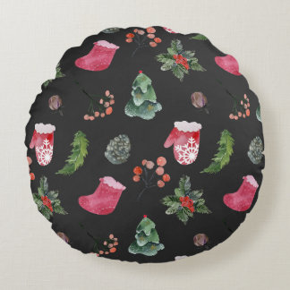 Coussins Ronds Christmas Reindeer : Aquarelle Motif sans couture