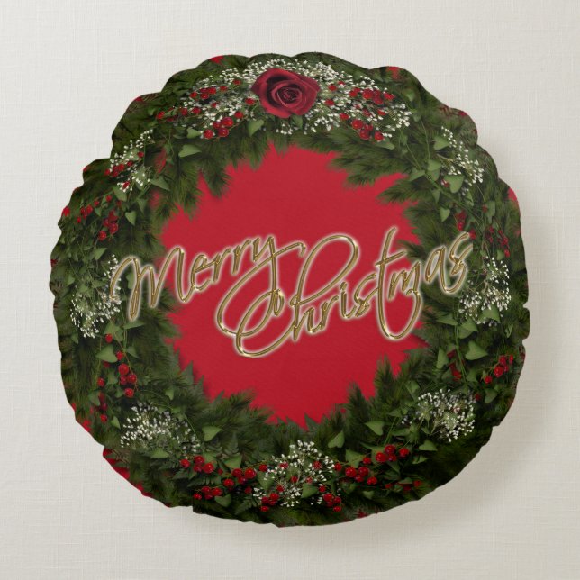Coussins Ronds Christmas Wreath  Round Pillow (Devant)