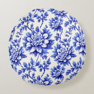 Coussins Ronds Chrysanthème bleu et blanc Décoration de campagne 