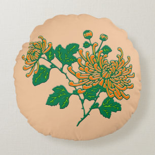 Coussins Ronds Chrysanthèmes d'araignée chinois - Mandarin orange