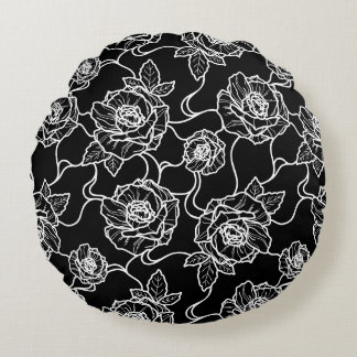 Coussins Ronds Chuchotements de Rose, Motif Floral à Lignes Éléga