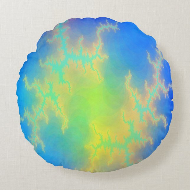 Coussins Ronds Ciel bleu et boulons de foudre jaune doré (Devant)