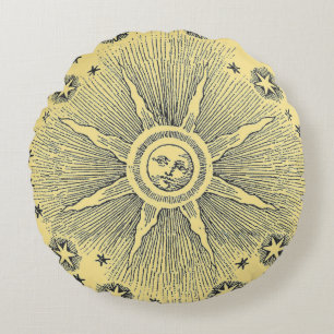 Coussins Ronds Ciel Nocturne Antique Étoiles Solaires Zodiaque Mé