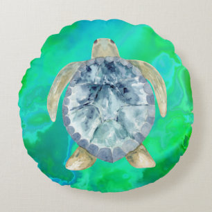 Coussins Ronds Citation à éclaboussures de tortue de mer