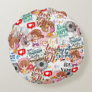 Coussins Ronds Citation Motivante Mignonne – Positive Kawaii