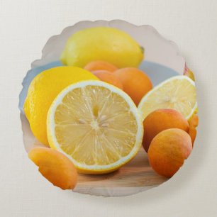 Coussins Ronds Citron Agrumes Et Abricots Fruit Photographie Alim