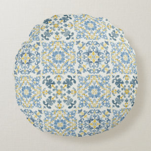 Coussins Ronds Citron en carrelage bleu italien
