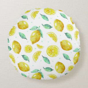 Coussins Ronds citrons aquarelles