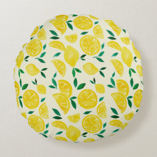 Coussins Ronds citrons d'aquarelle - jaune et vert