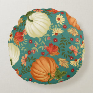 Coussins Ronds Citrouilles d'automne avec motif arrière - plan tu