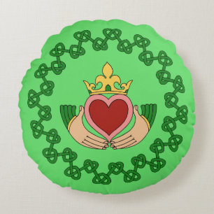 Coussins Ronds Claddagh et entrelacs verts